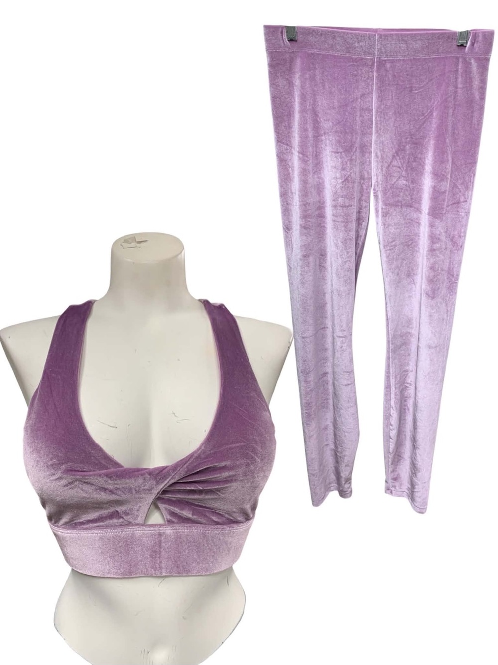 Fabletics Velvet Twist Bralette & Leggings Set - Lilac Size M